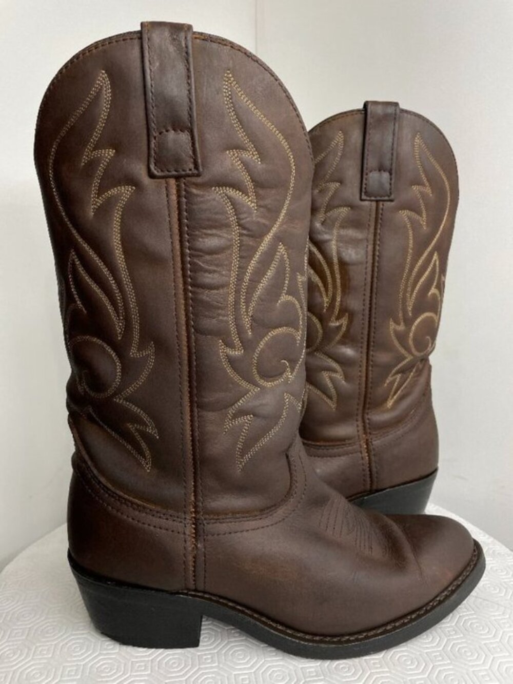 Masterson Brown Leather Cowboy Western Work Embroidered Biker Boots Men's 7.5 D